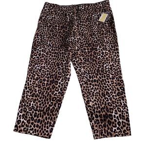 Michael Kors NWT MobWife Leopard Print Pants Tummy Control Cotton Dark Camel 18